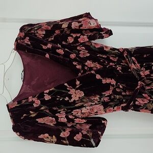 Baltic Born Burgundy Velvet Dress with Floral Accents